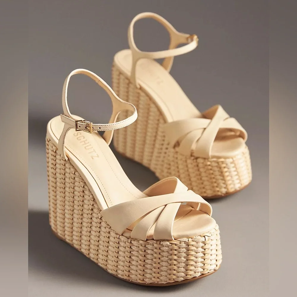 New Anthropologie Schutz Platform Straw Keefa Woven Wedge Sandals